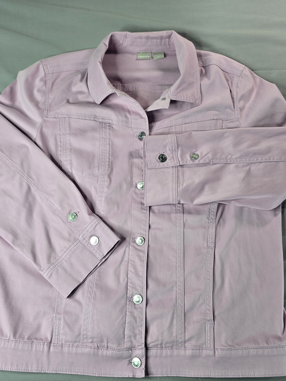 Chico’s Lavender Pink Denim Jacket Women’s Size 4 Cotton Blend Button Front